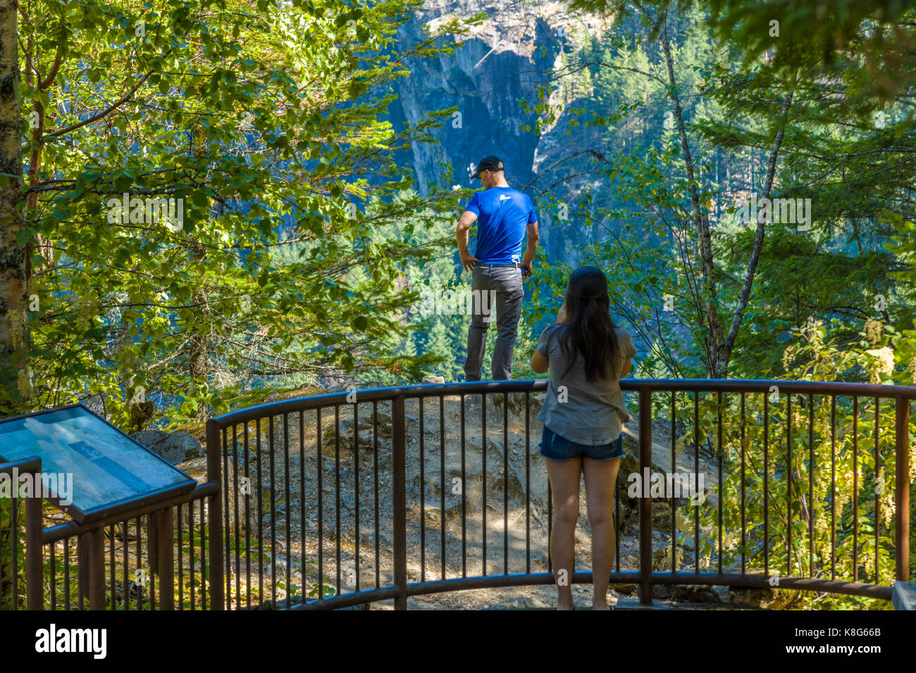 Man over the fence in North Cascades National Park in Northwest Washington State Stock Photo