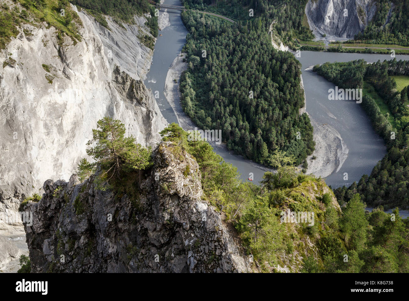 A raft floating through the Rhine Gorge near Flims, Switzerland Stock ...