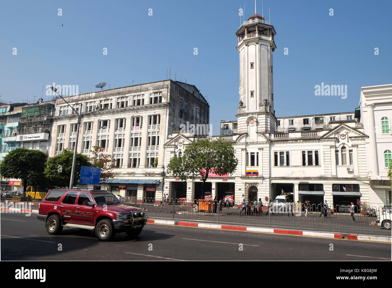 Burma, Myanmar: colonial era buildings in Yangon (formerly Rangoon). Building of the Yangon Central Fire Station, built in 1912 *** Local Caption *** Stock Photo