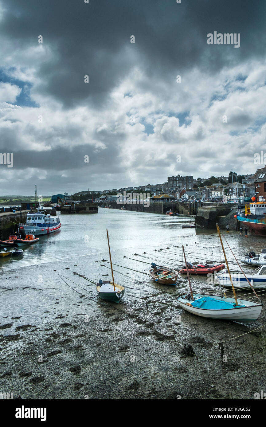 Padstow - heavy rainclouds approaching Padstow on the North Cornwall coast. Stock Photo