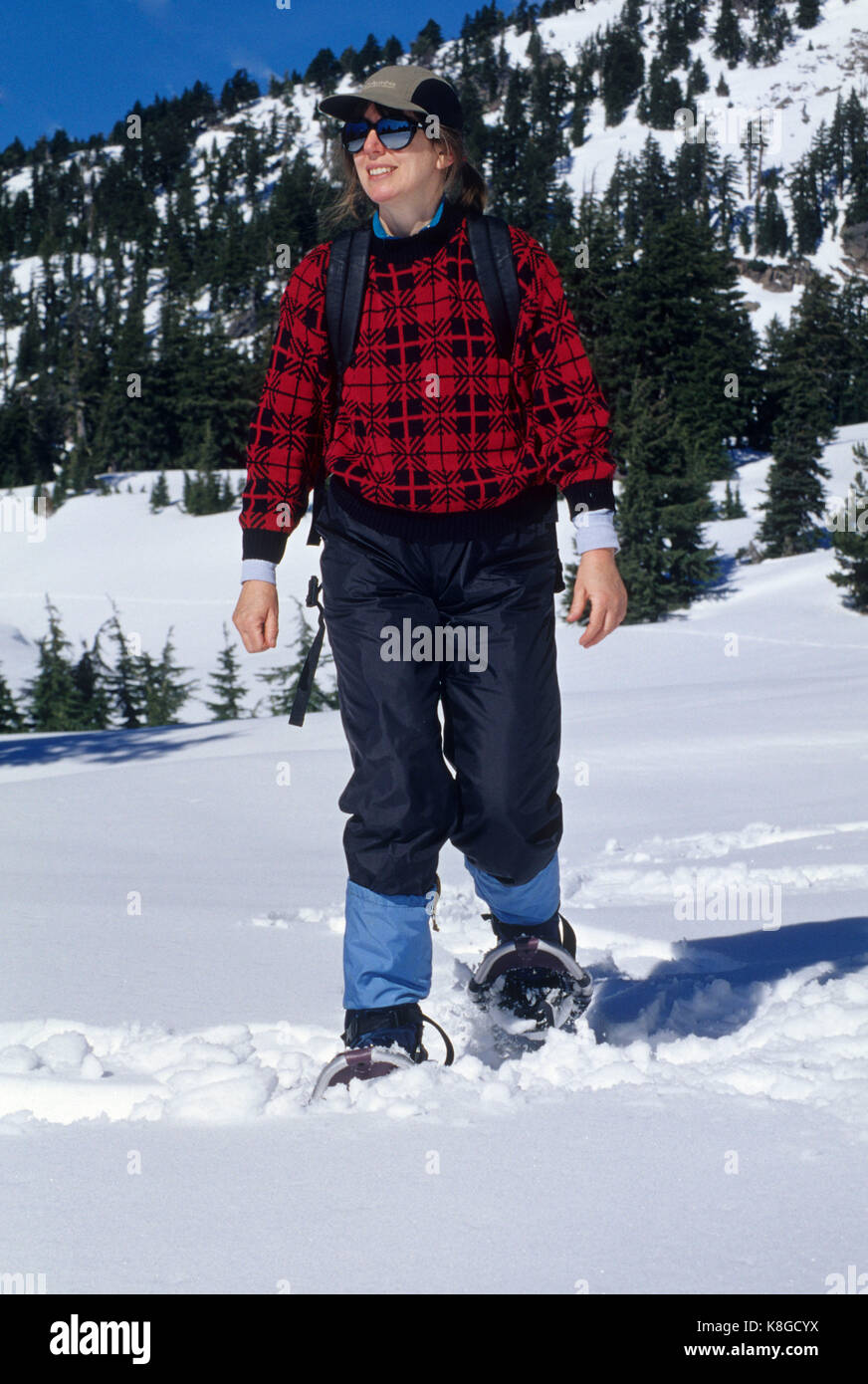 Snowshoeing along Rim Road, Crater Lake National Park, Oregon Stock Photo Alamy