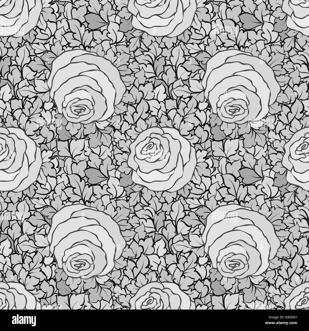 Floral decorative black and white background with cute roses ...