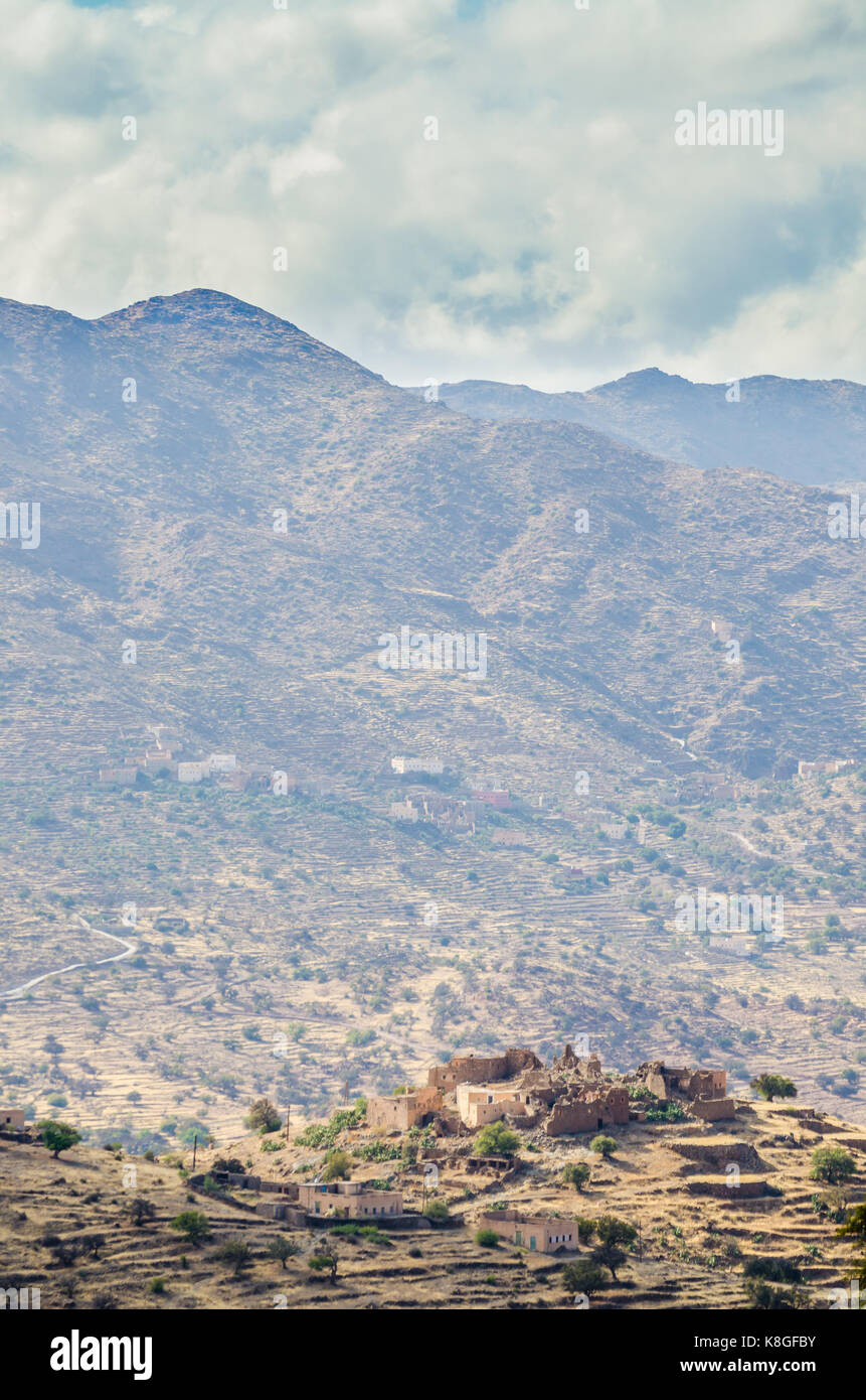 Ancient ruins of Moroccan kasbah in the mountains of the Anti Atlas, Morocco, North Africa. Stock Photo