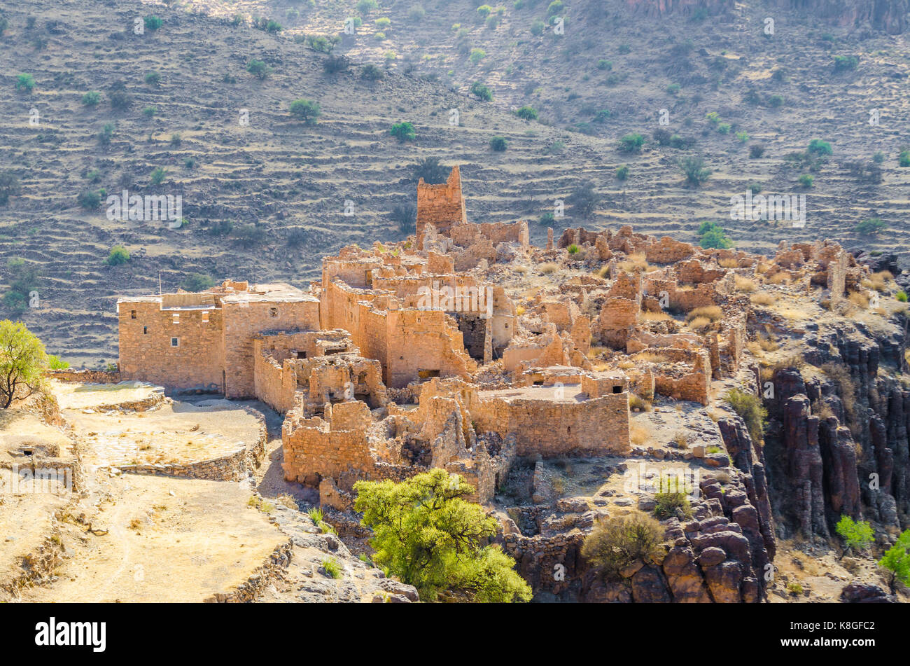 Ancient ruins of Moroccan kasbah in the mountains of the Anti Atlas, Morocco, North Africa. Stock Photo