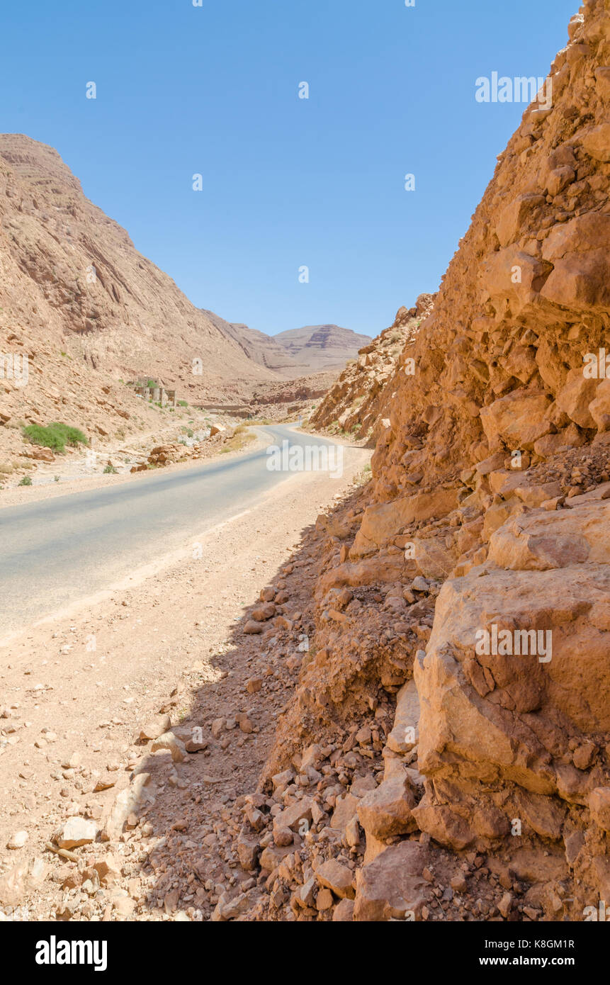 Road through impressive Todra Gorge in the Atlas mountains of Morocco, North Africa. Stock Photo