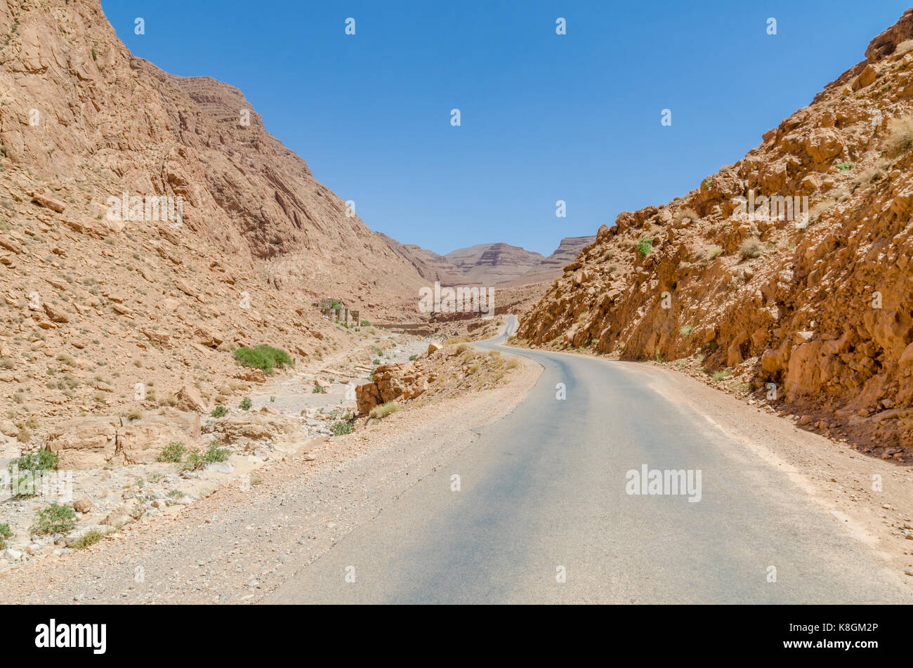 Road through impressive Todra Gorge in the Atlas mountains of Morocco, North Africa. Stock Photo