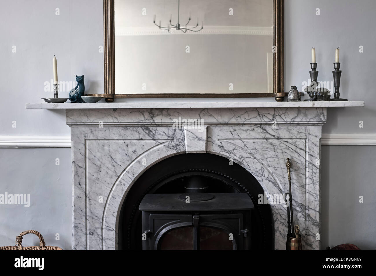 Marble fireplace in Victorian room Stock Photo