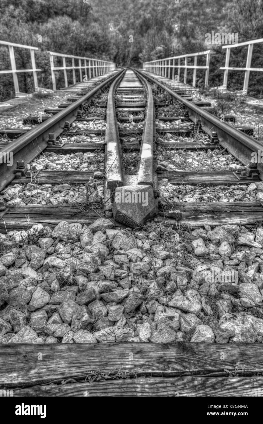 Railroad in black and white closeup Stock Photo Alamy