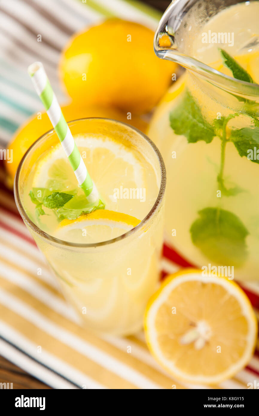 Jar of lemonade with mint on dark background Stock Photo - Alamy