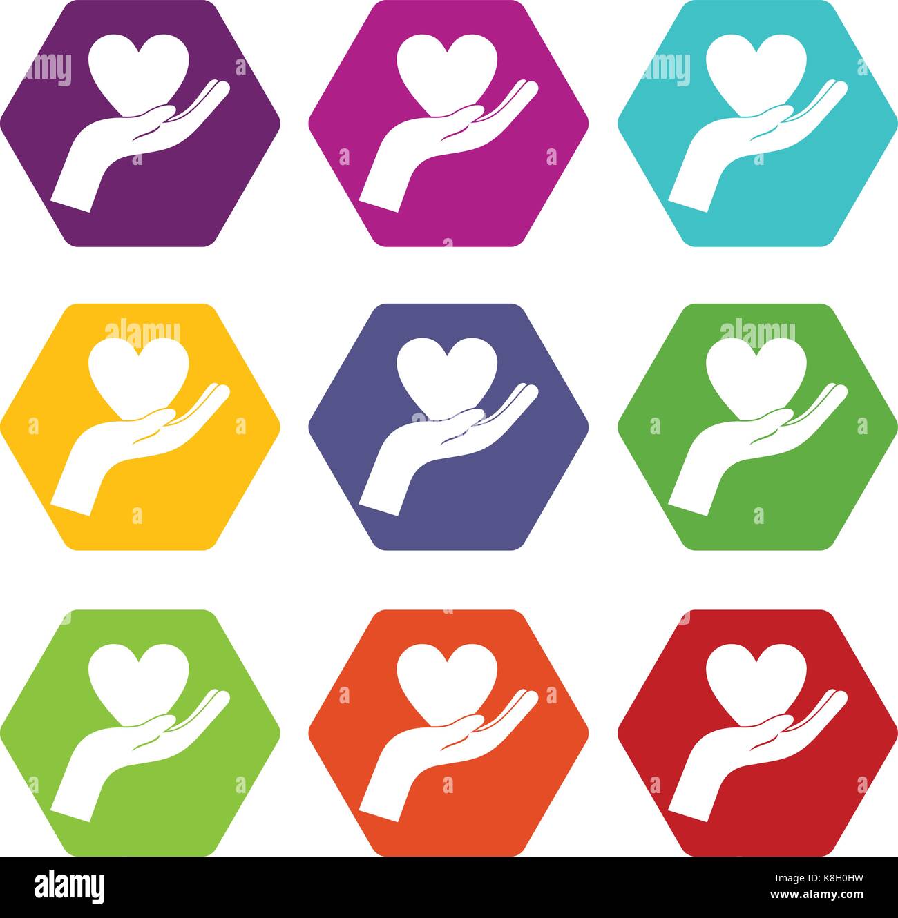 Hand holding heart icon set color hexahedron Stock Vector Image & Art ...