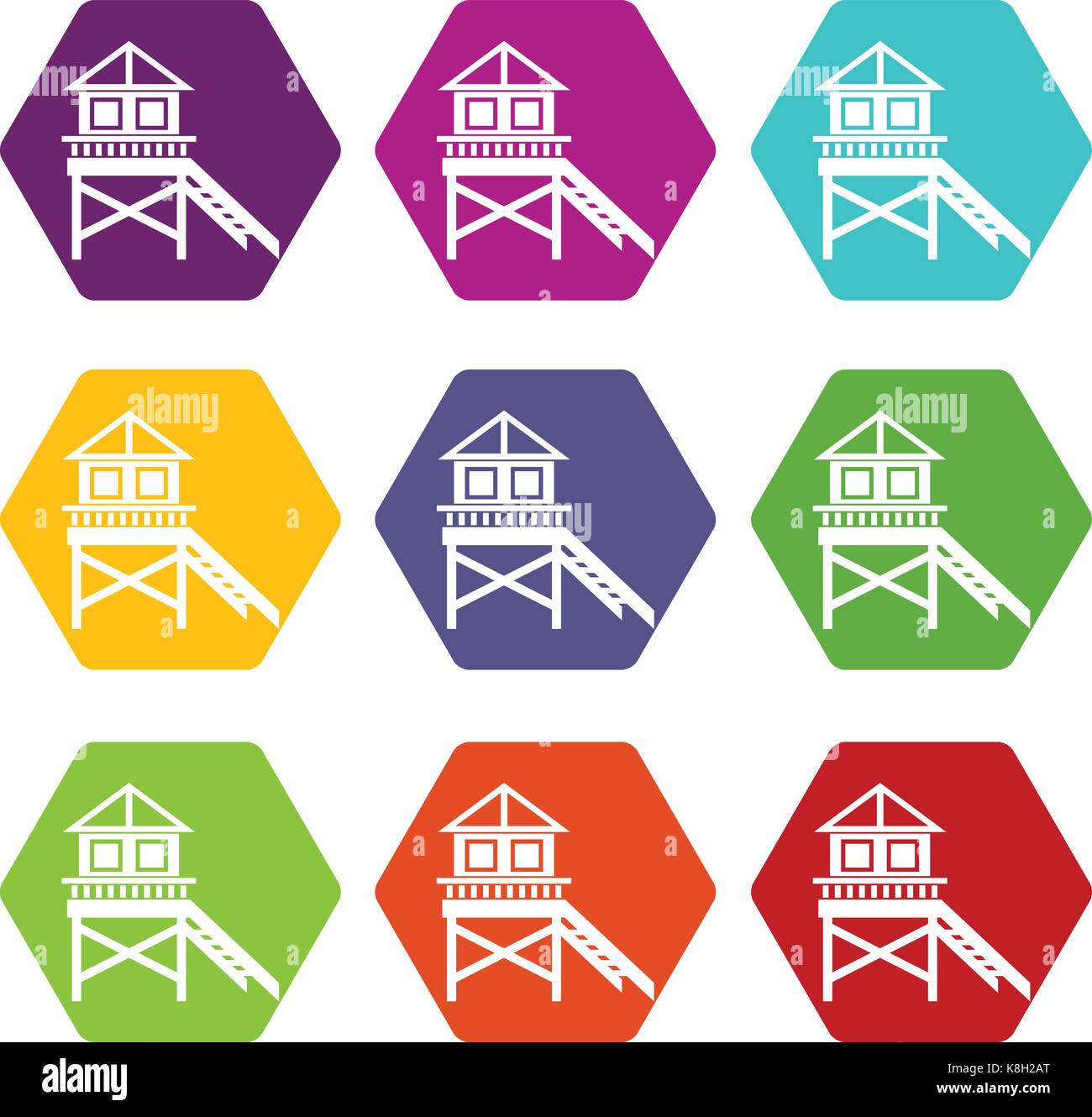 Wooden stilt house icon set color hexahedron Stock Vector Image & Art ...