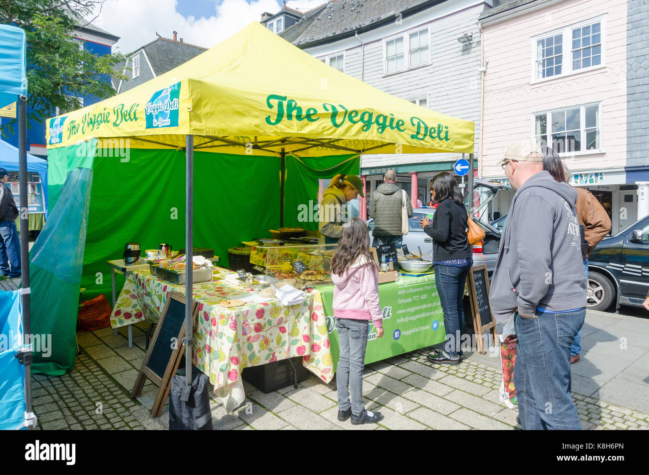 Food sellers at the Totnes Good Food Market which operates on the third sunday of each month Stock Photo