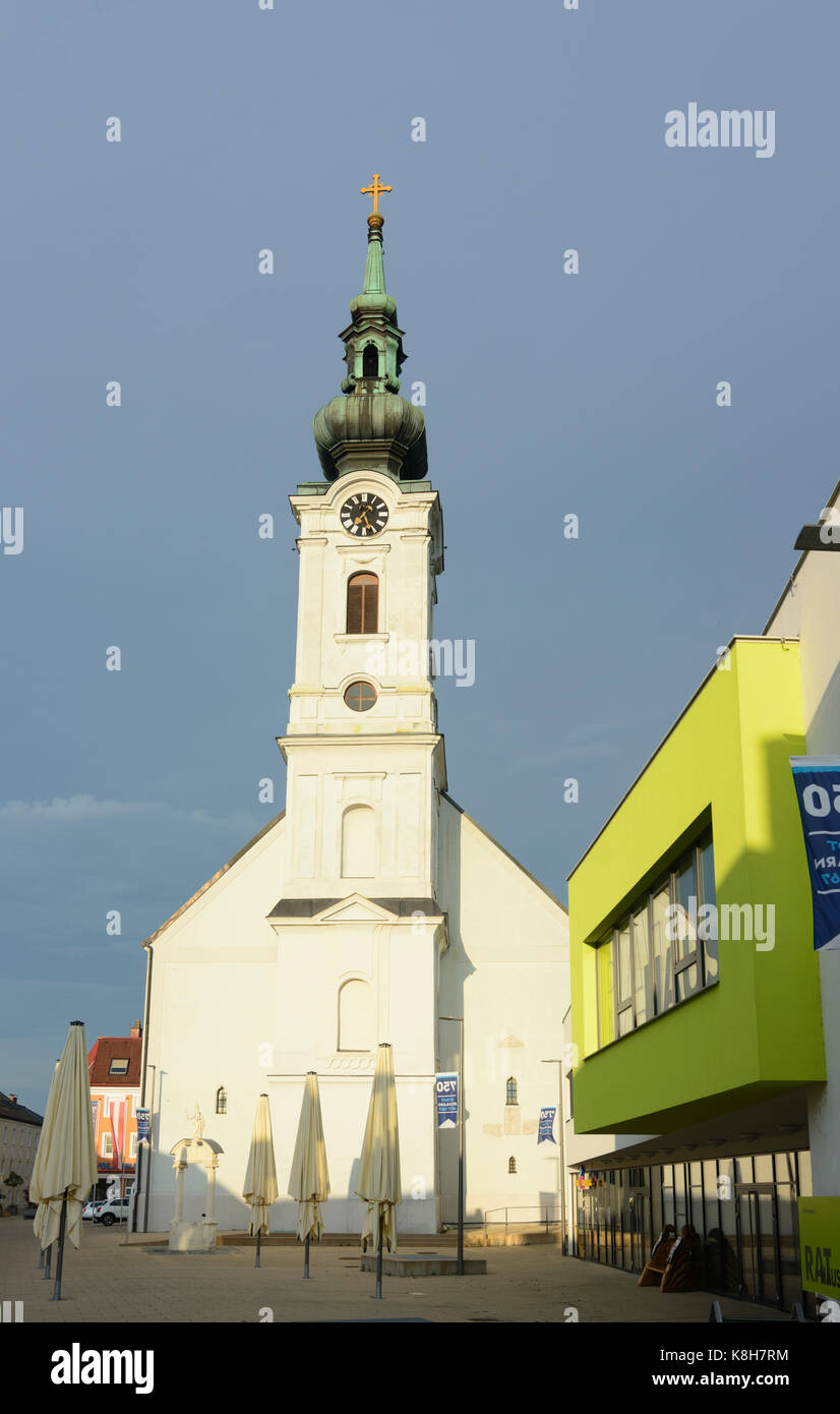 church, Town Hall, Pöchlarn, Mostviertel, Niederösterreich, Lower Austria, Austria Stock Photo