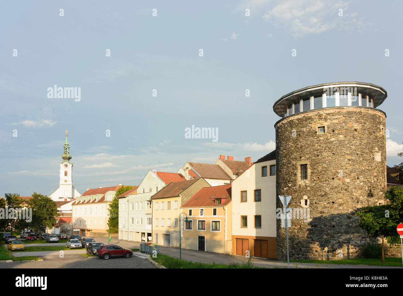 church, tower Welserturm, Pöchlarn, Mostviertel, Niederösterreich, Lower Austria, Austria Stock Photo