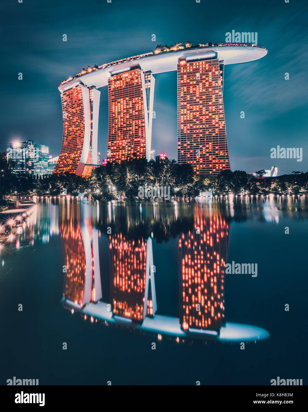 Marina Bay Sands and its reflection Stock Photo
