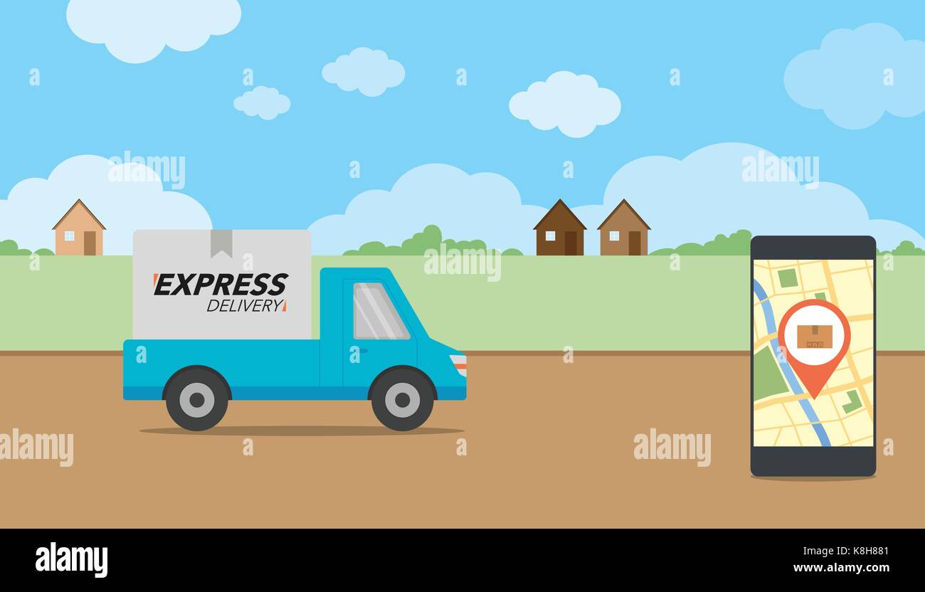 Express delivery concept. Delivery service app on mobile phone