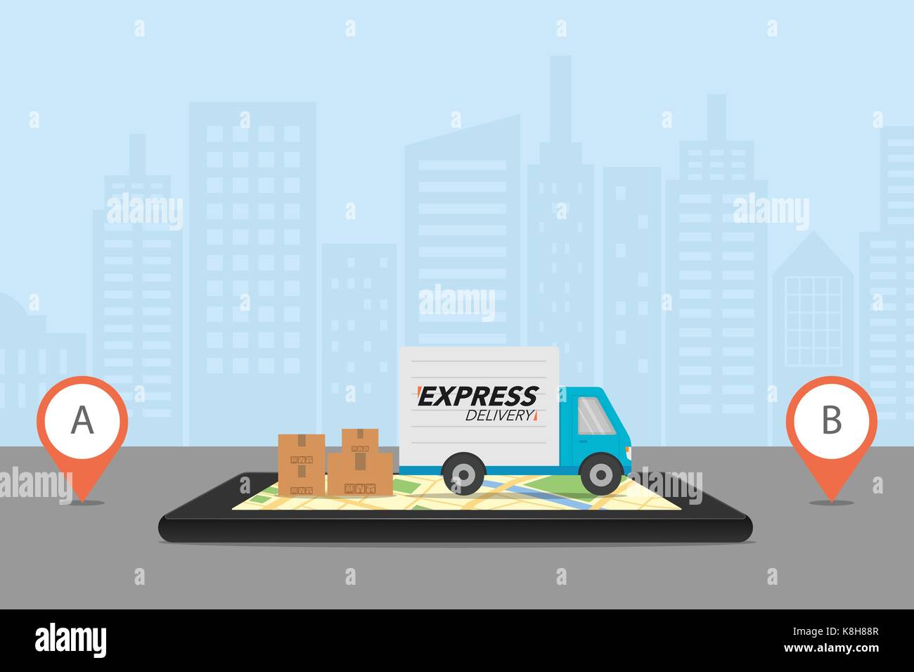 Express delivery concept. Checking delivery service app on mobile phone ...