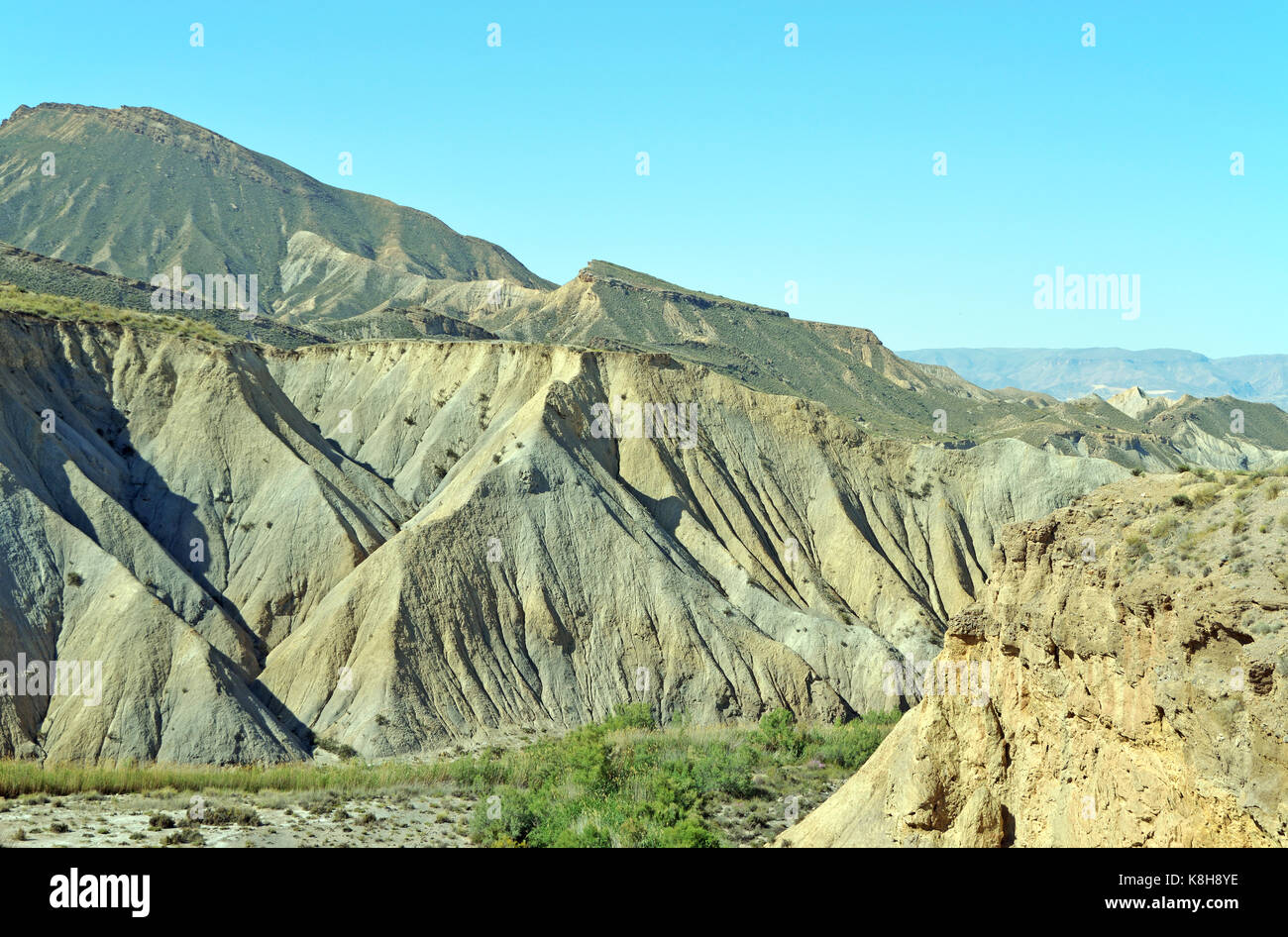 The Tabernas Desert is in the Spanish province of Almería. It is the driest region of Europe and the continent's only true desert climate. Stock Photo