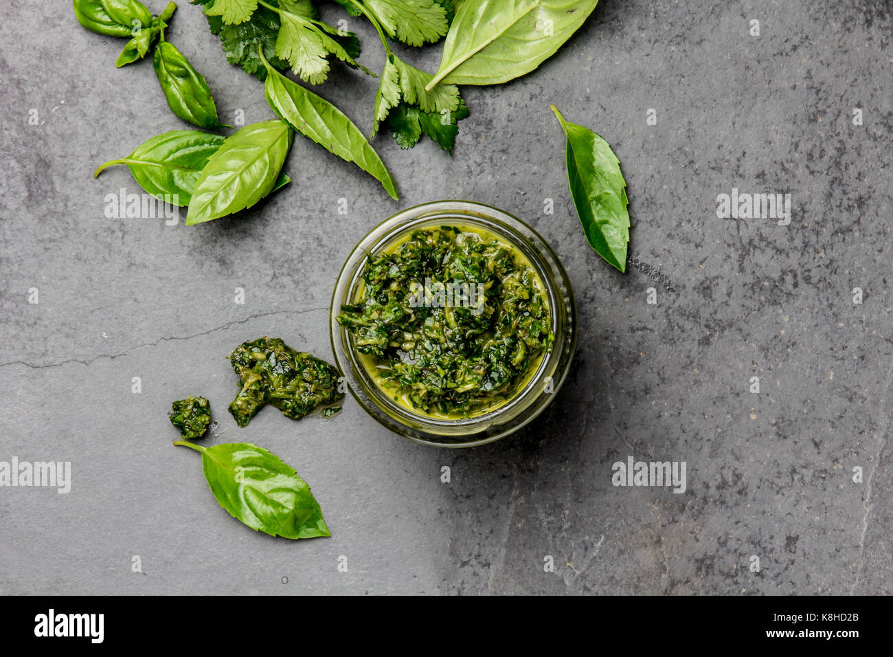 Chimichurri sauce. Argentine green parsley basil sauce chimichurri for
