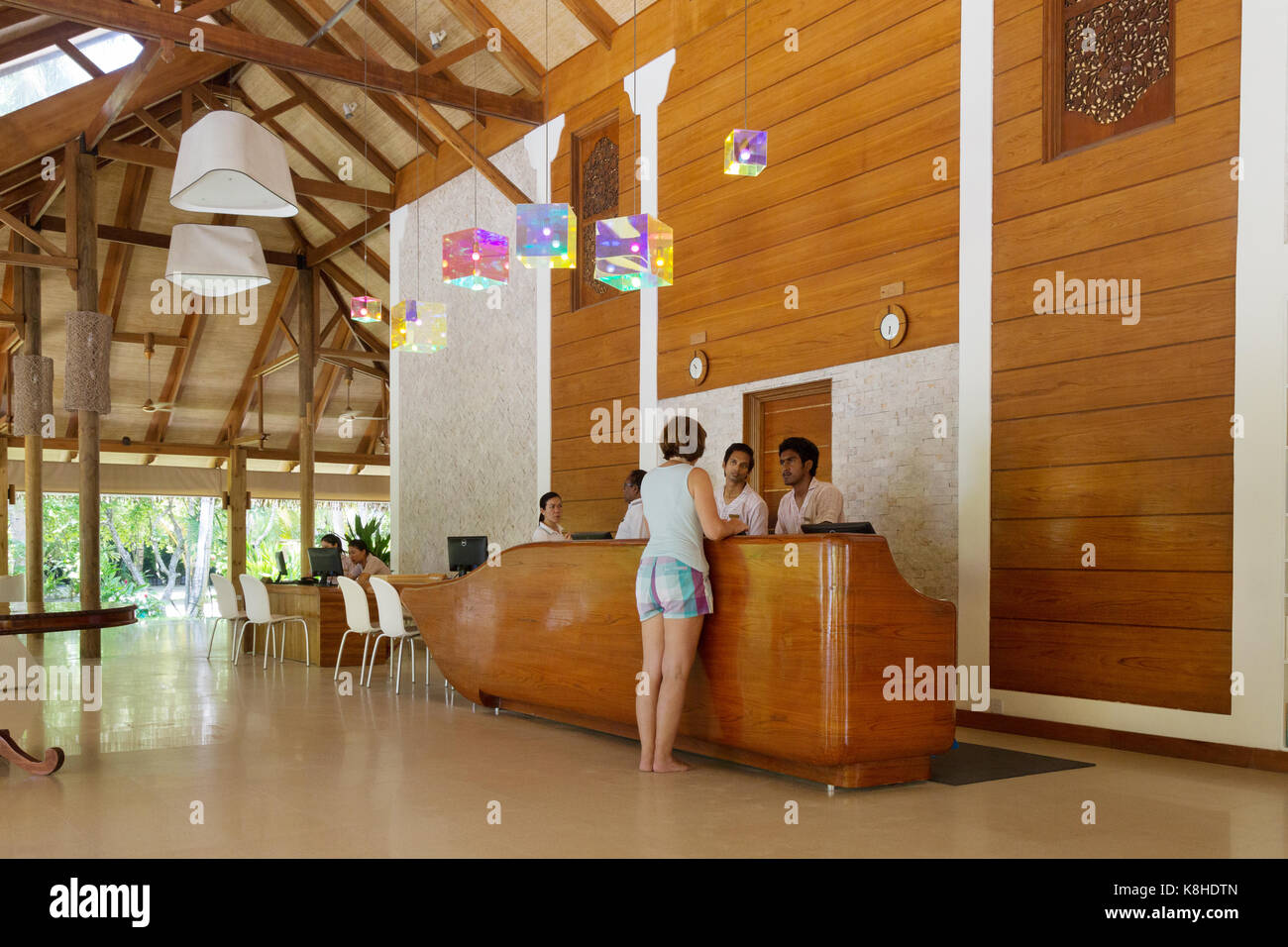 Hotel reception, Kuramathi Resort hotel, The Maldives, Asia Stock Photo