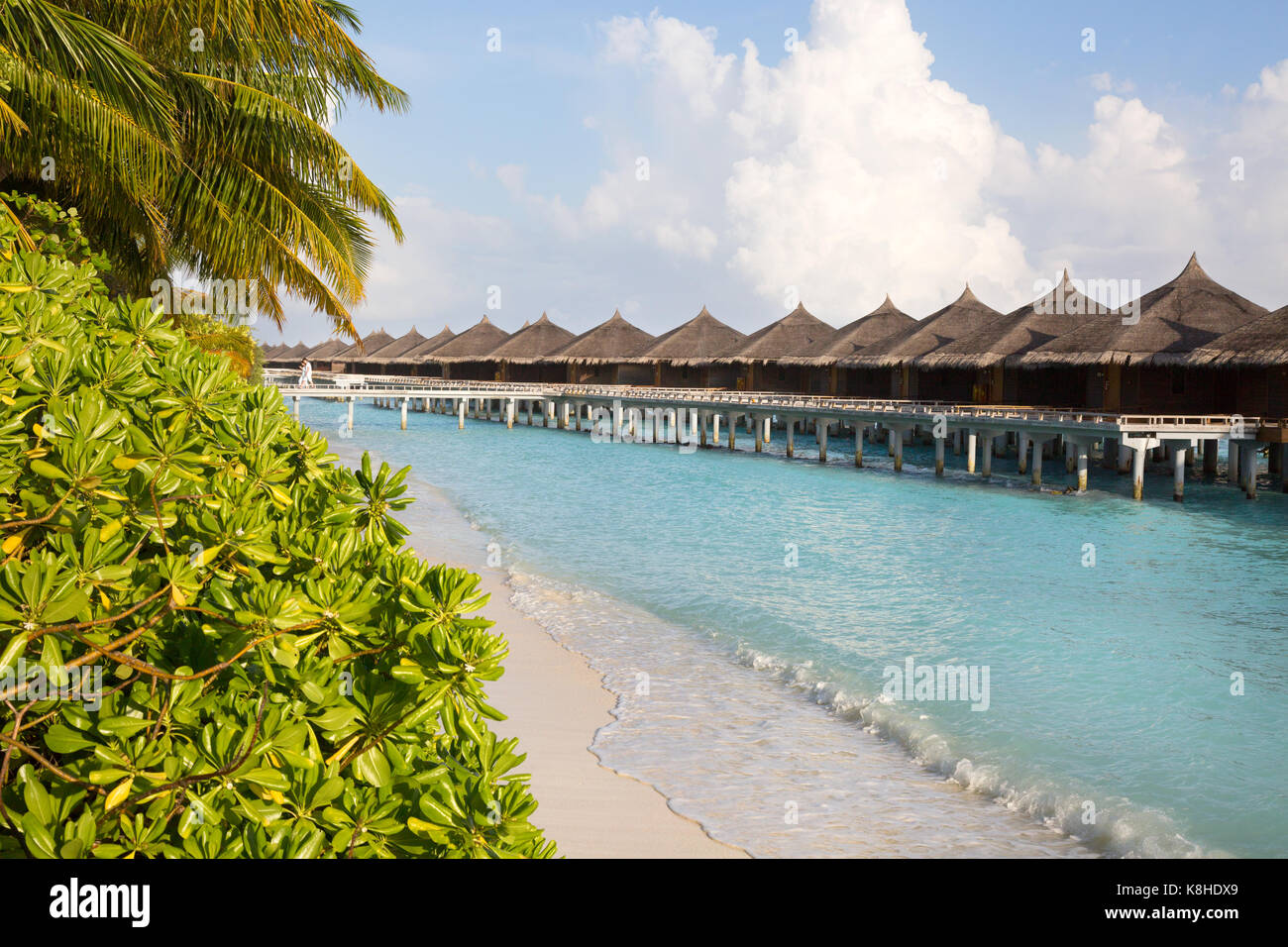 Maldives Resort - Beach villas on Kuramathi island, the Maldives, Asia Stock Photo