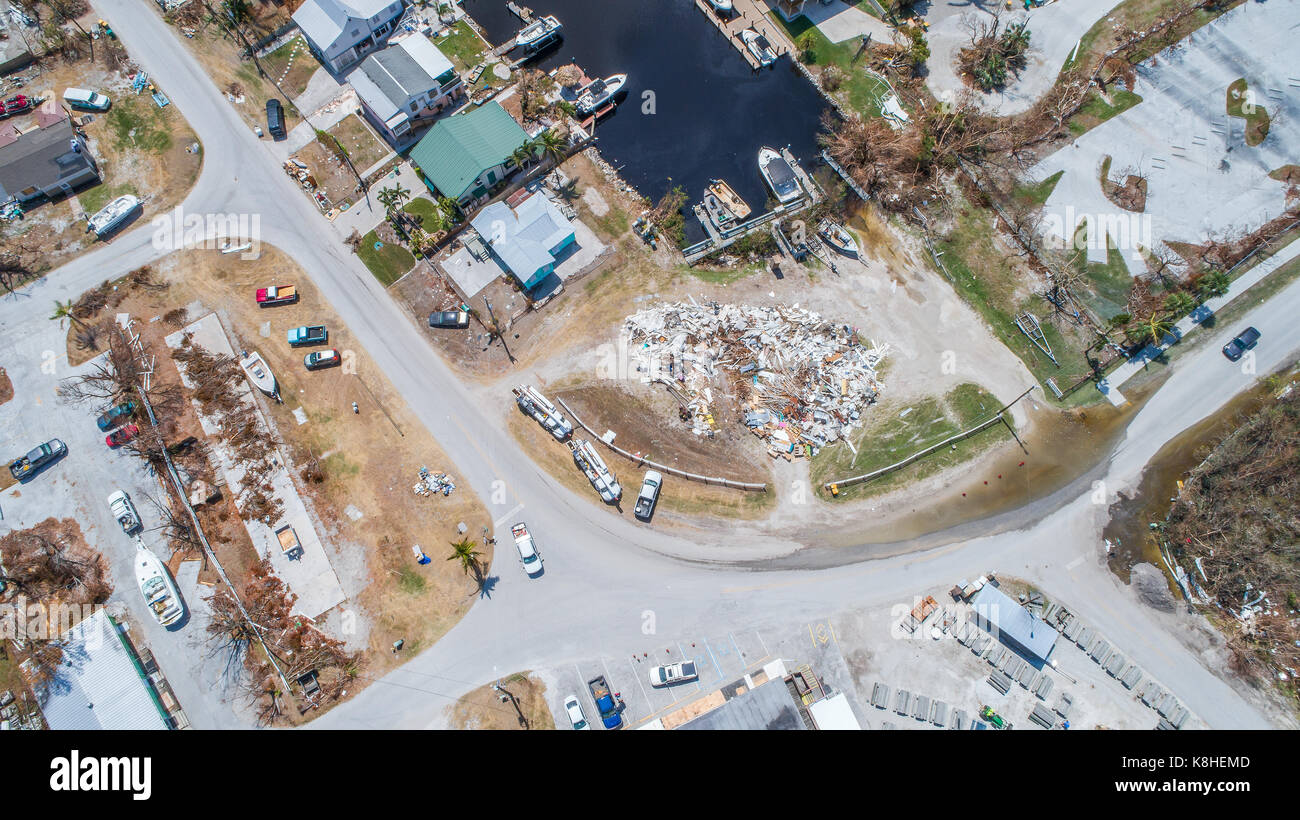 Aerial photographs of Goodland Florida after Hurricane Irma and her eye