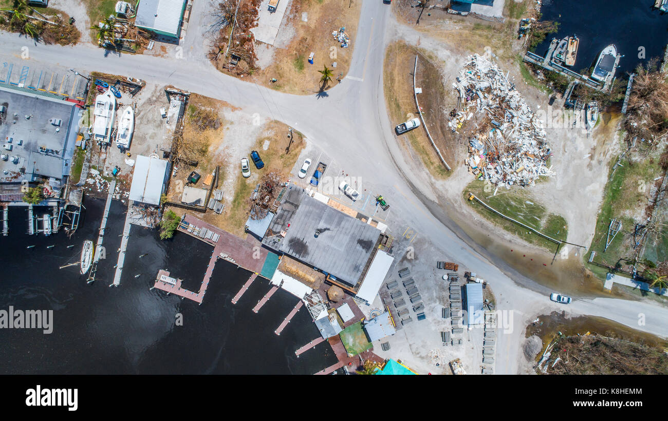 Aerial photographs of Goodland Florida after Hurricane Irma and her eye