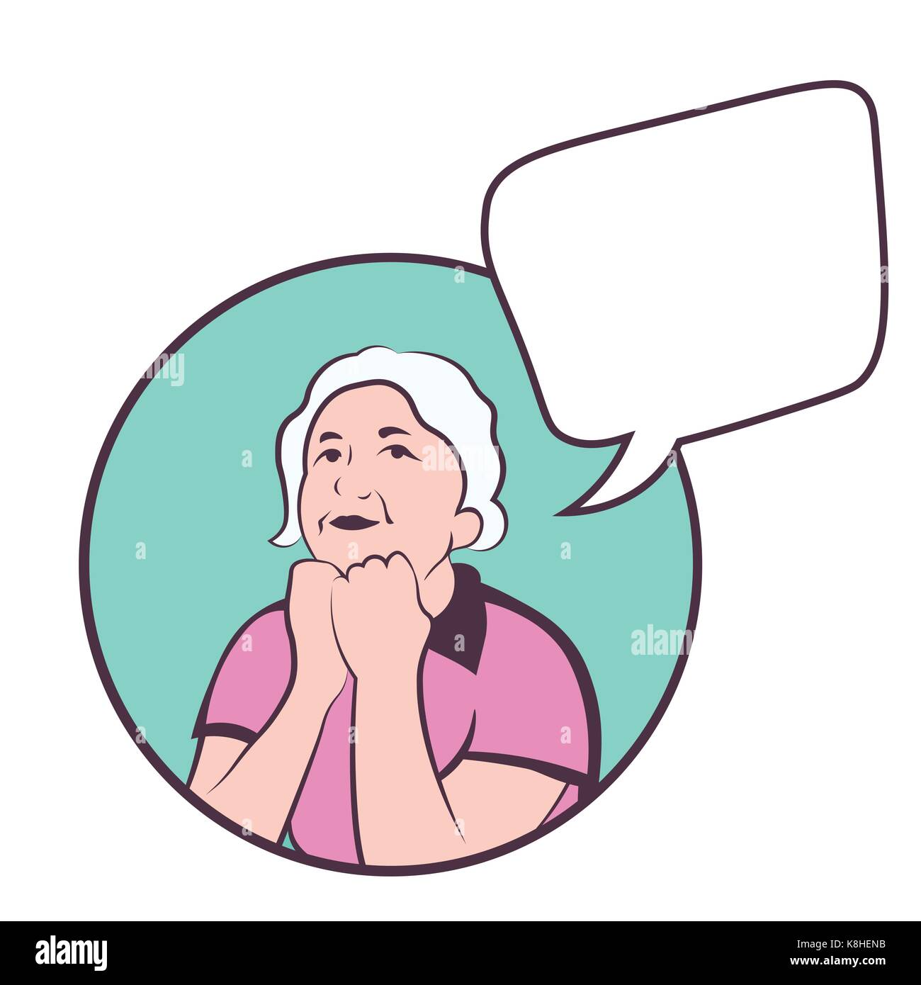 Mature caucasian woman thinking about life. colorful vector with copyspace Stock Vector