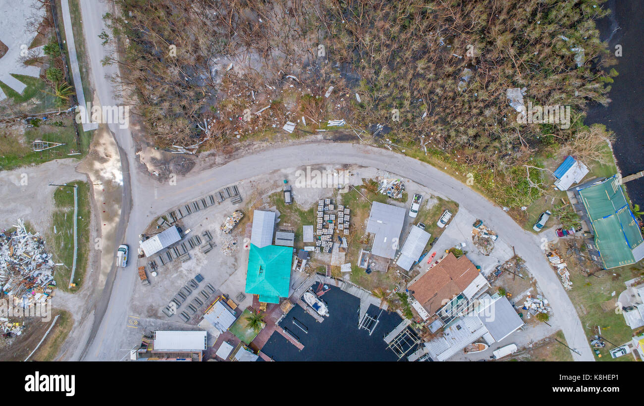 Aerial photographs of Goodland Florida after Hurricane Irma and her eye