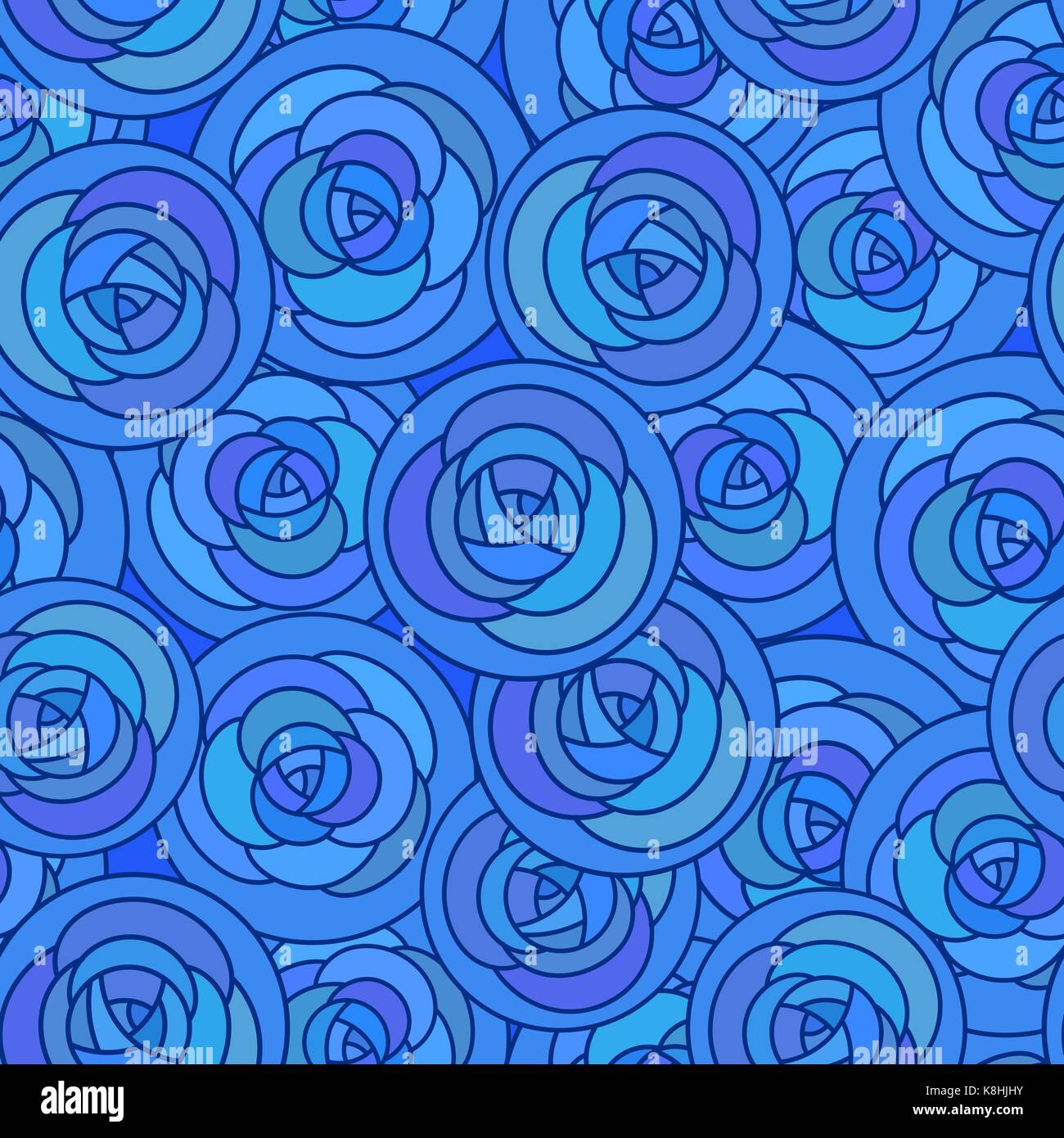 Vector seamless pattern with outline decorative blue roses. Beautiful ...