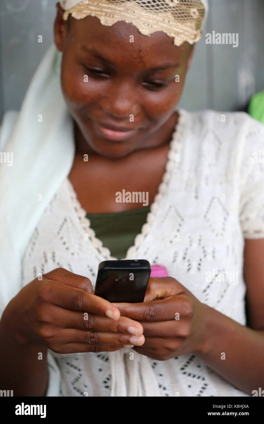 African woman using a mobile phone. lome. togo. Stock Photo