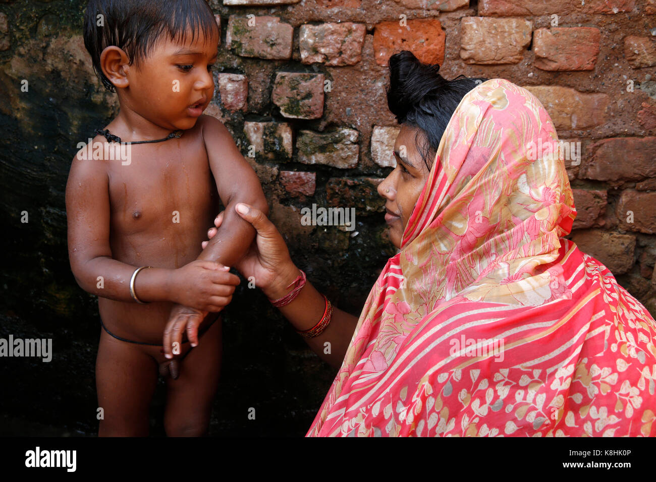 Slum dwellers in vrindavan, uttar pradesh. india. Stock Photo