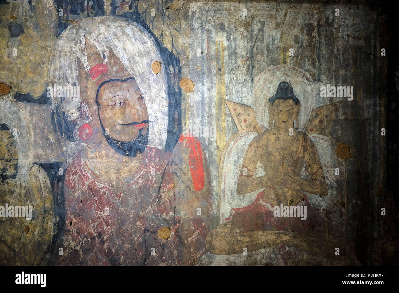 Burma, Myanmar: Bagan Archaeological Zone with a detail of the mural in the Patho Tha Mya Temple Stock Photo