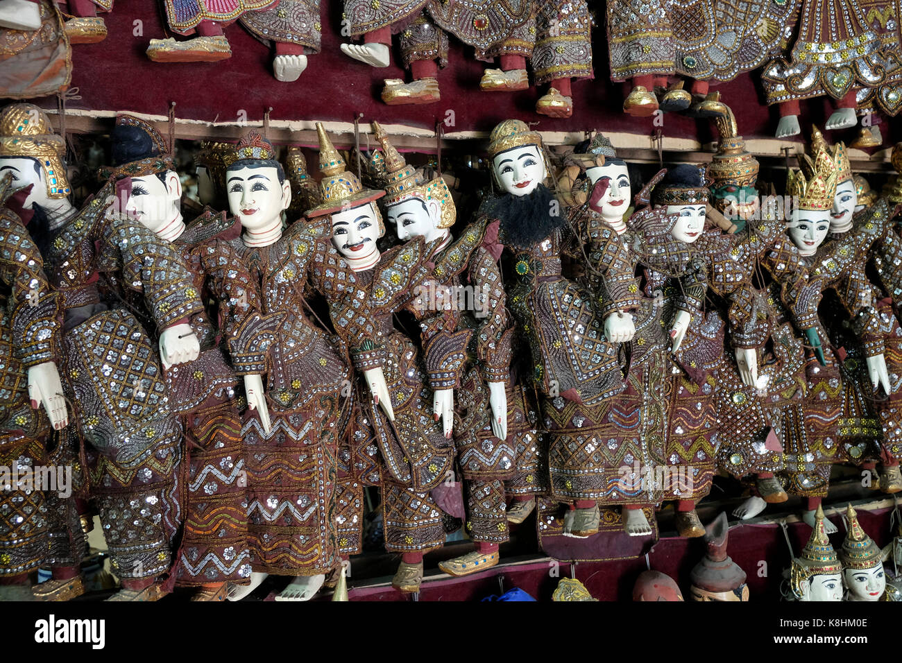 Burma, Myanmar, Mandalay: traditional puppets for sale Stock Photo