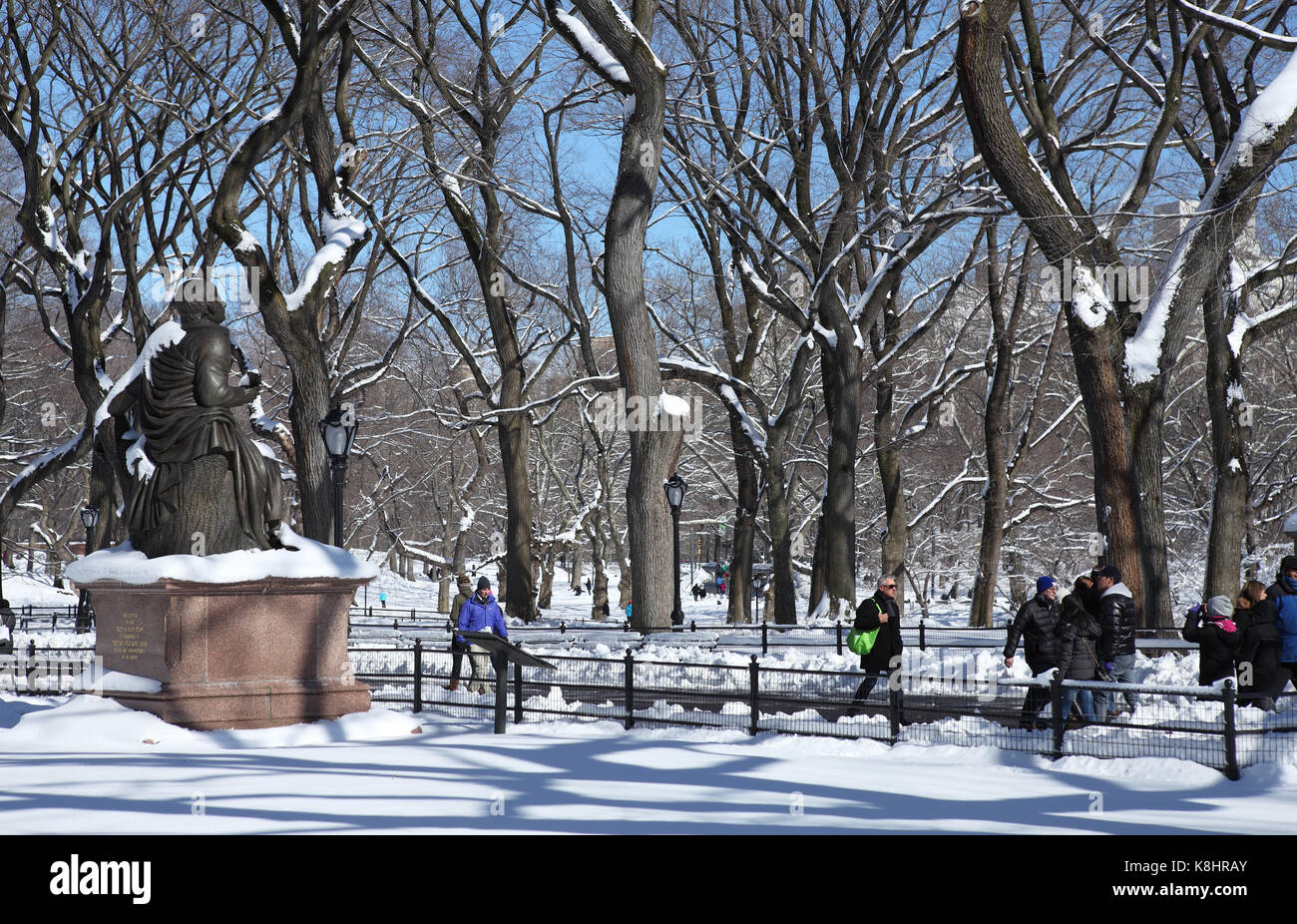 People walk on Literary Walk in Central Park after Nor'easter Nemo in New York on February 9, 2013. Stock Photo