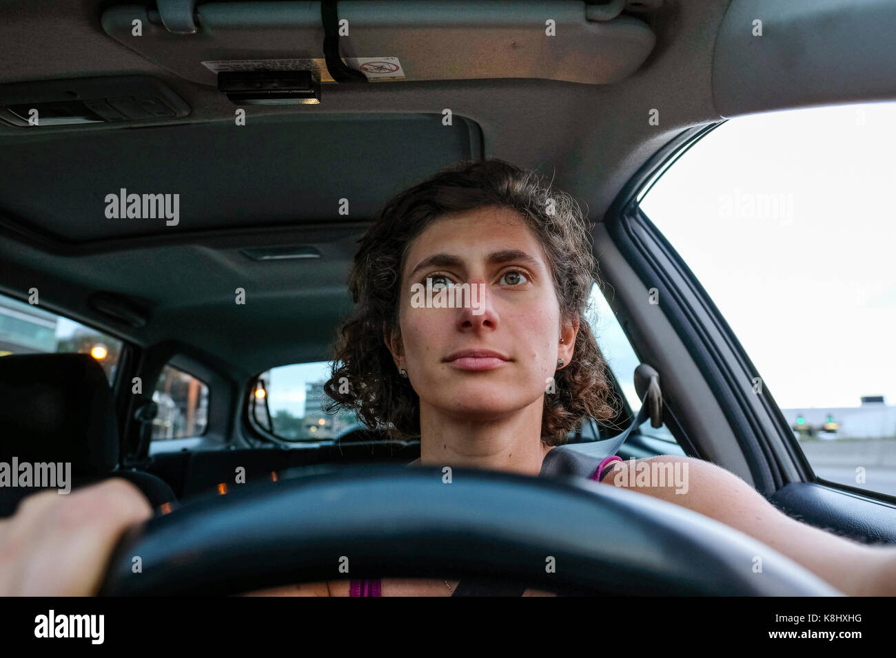 Close Up Of Woman Sitting At Driver S Seat Stock Photo Alamy