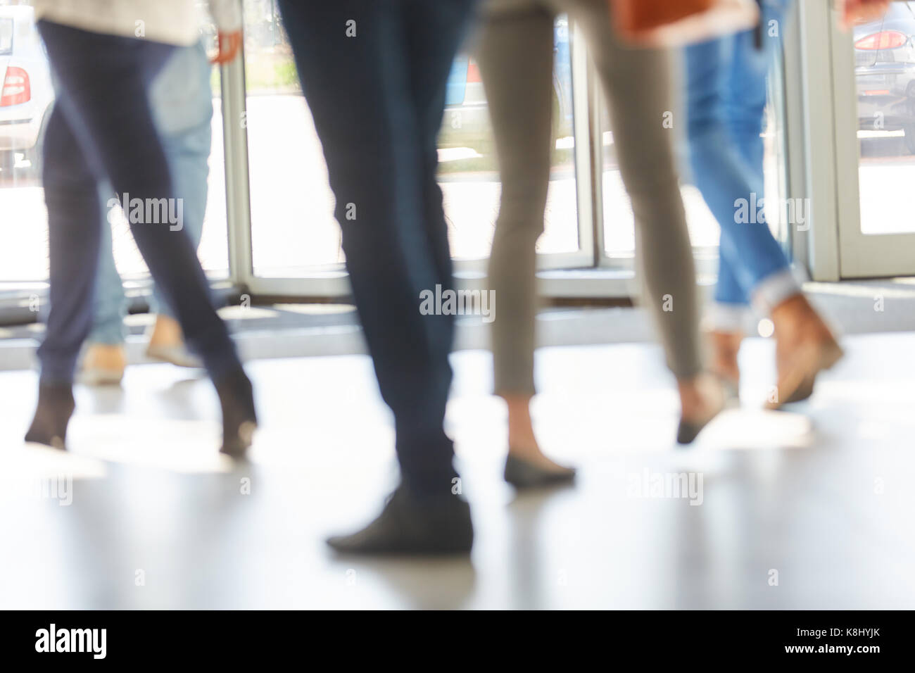 Students in university revolving door as a group Stock Photo