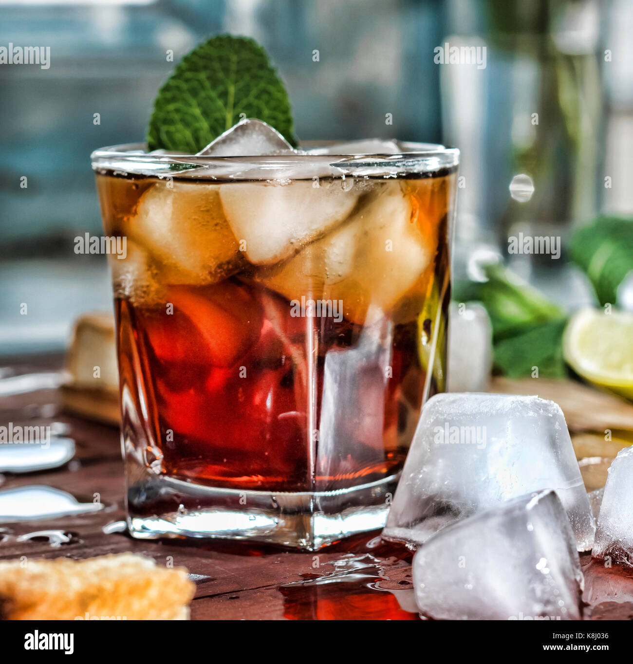 Rum whiskey refreshment alcoholic drink wooden background Stock Photo Alamy