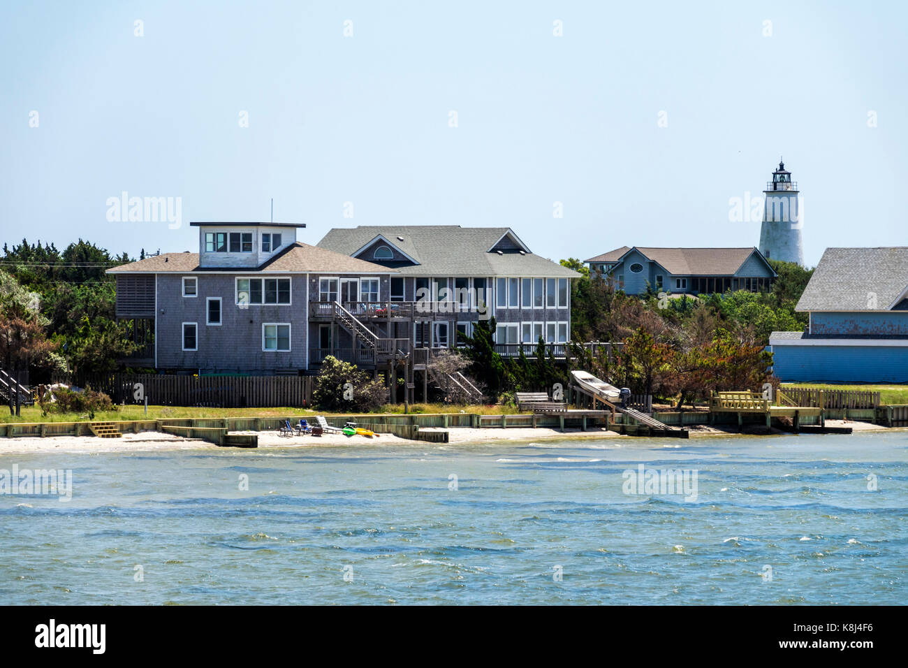 North Carolina,NC,Pamlico Sound,Outer Banks,Ocracoke Island,shore,lighthouse,houses,NC170518074 Stock Photo