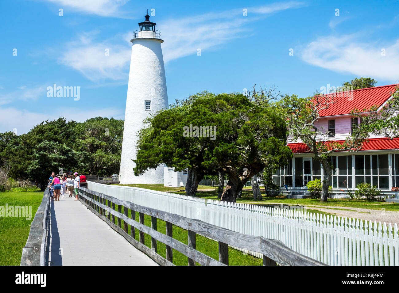 North Carolina,NC,Outer Banks,Ocracoke Island,Ocracoke Light,lighthouse station,boardwalk,visitors travel traveling tour tourist tourism landmark land Stock Photo