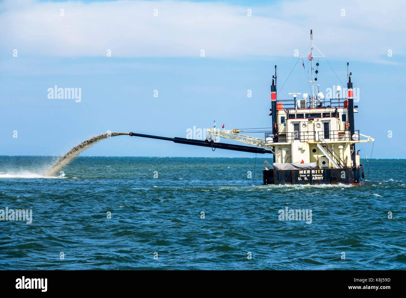 North Carolina,NC,Outer Banks,Ocracoke Island,Pamlico Sound,dredging,sidecast dredge boat,Army Corps of Engineers,vessel,Merritt,NC170518130 Stock Photo