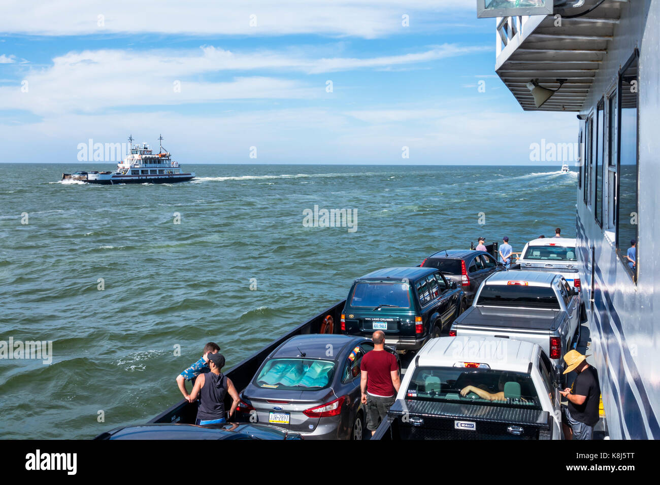 North Carolina,NC,Outer Banks,Pamlico Sound,Ocracoke Island,Hatteras,ferry,boat,water,cars,waves,vehicles,NC170518134 Stock Photo