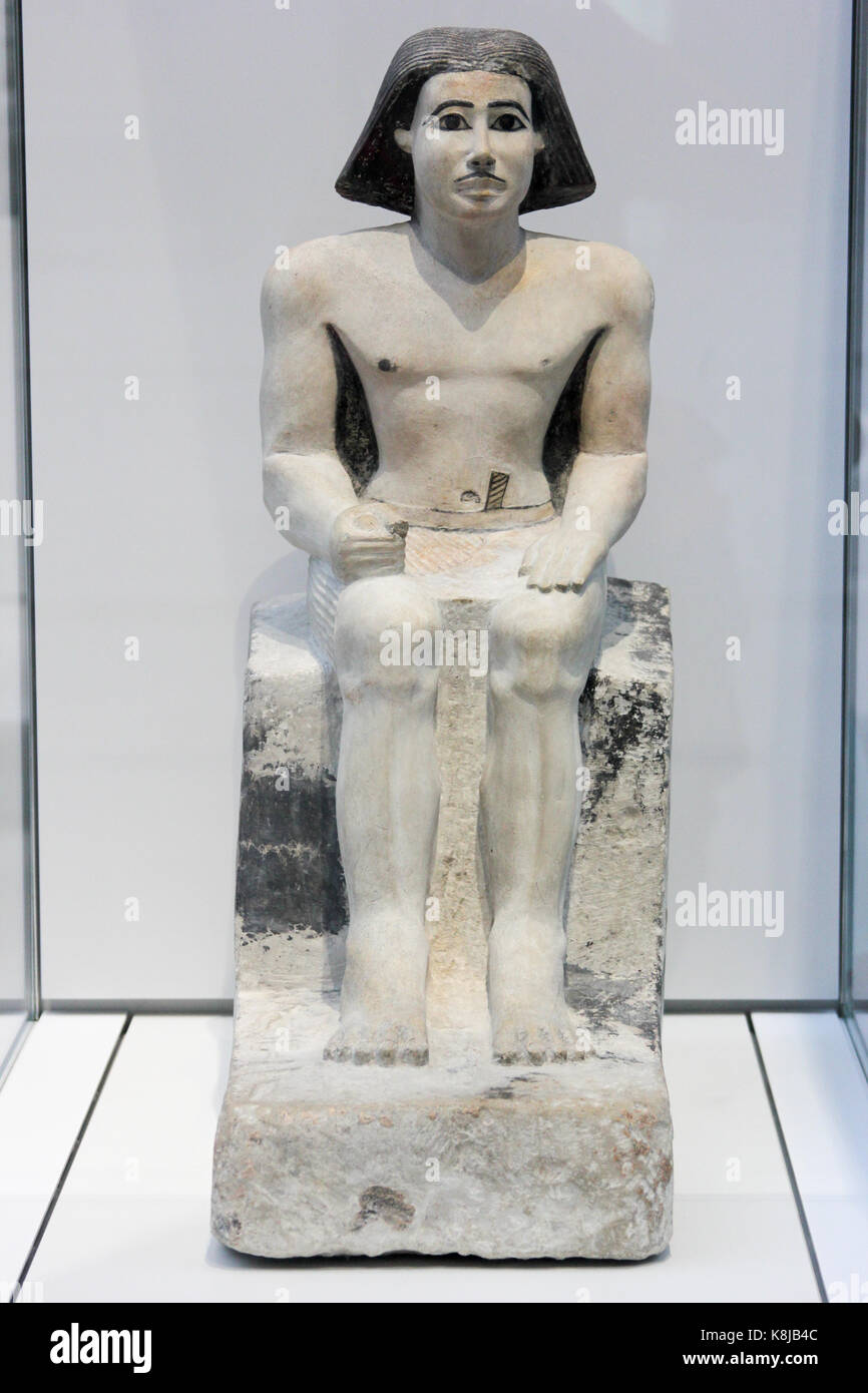 The majordomo Keki, 'head of the household', civil servant of Pharaoh. Painted limestone. The Louvre museum in Lens, France. Stock Photo