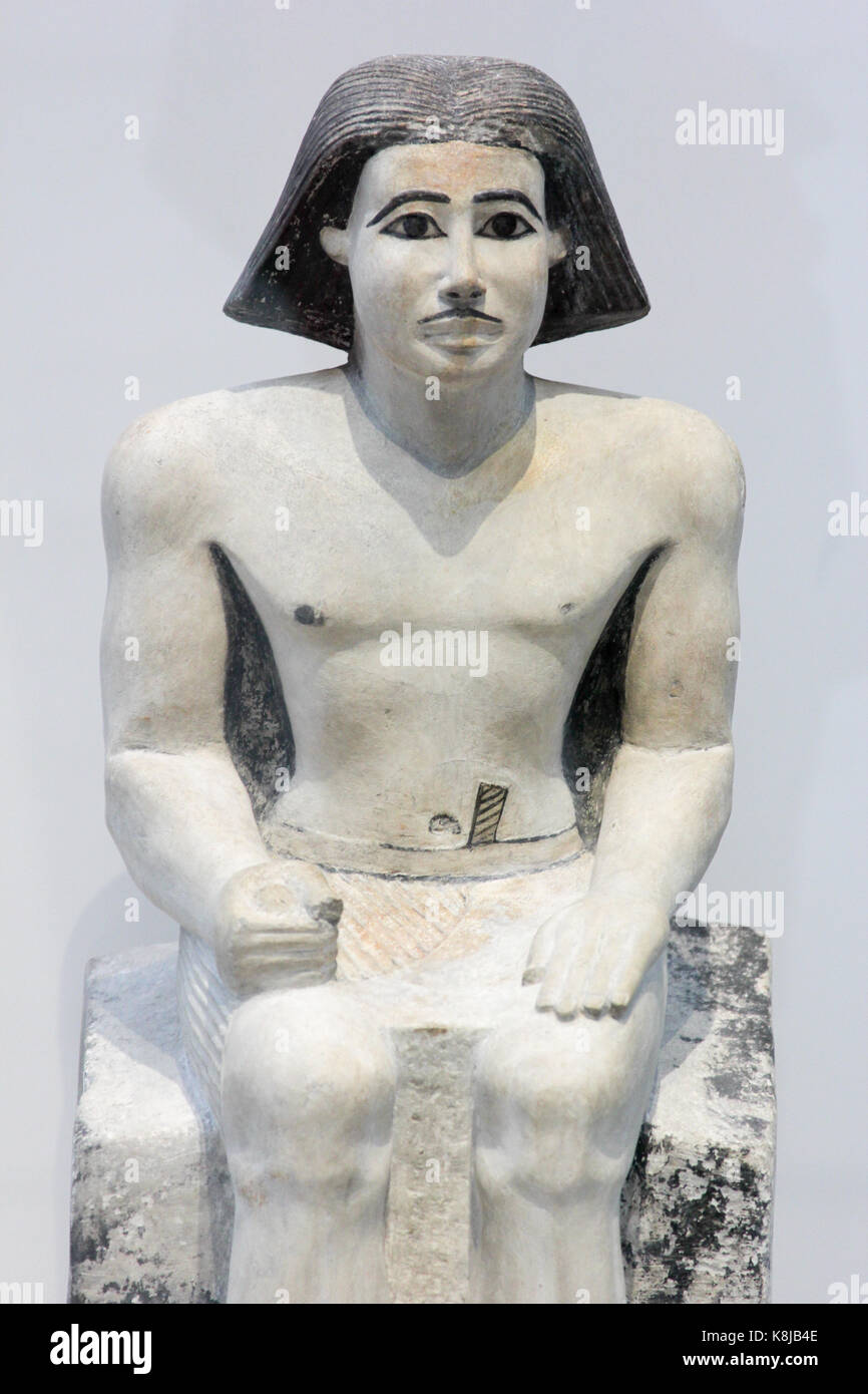 The majordomo Keki, 'head of the household', civil servant of Pharaoh. Painted limestone. The Louvre museum in Lens, France. Stock Photo