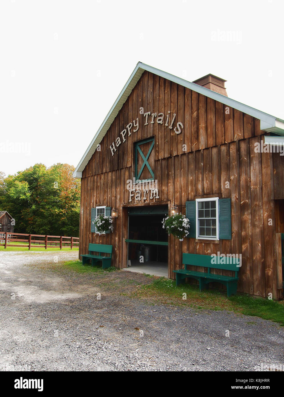 Hamilton, New York, USA. September 17, 2017. Happy Trails Farm at The Americana Villlage, a copy of a nineteenth century village, on the western shore Stock Photo