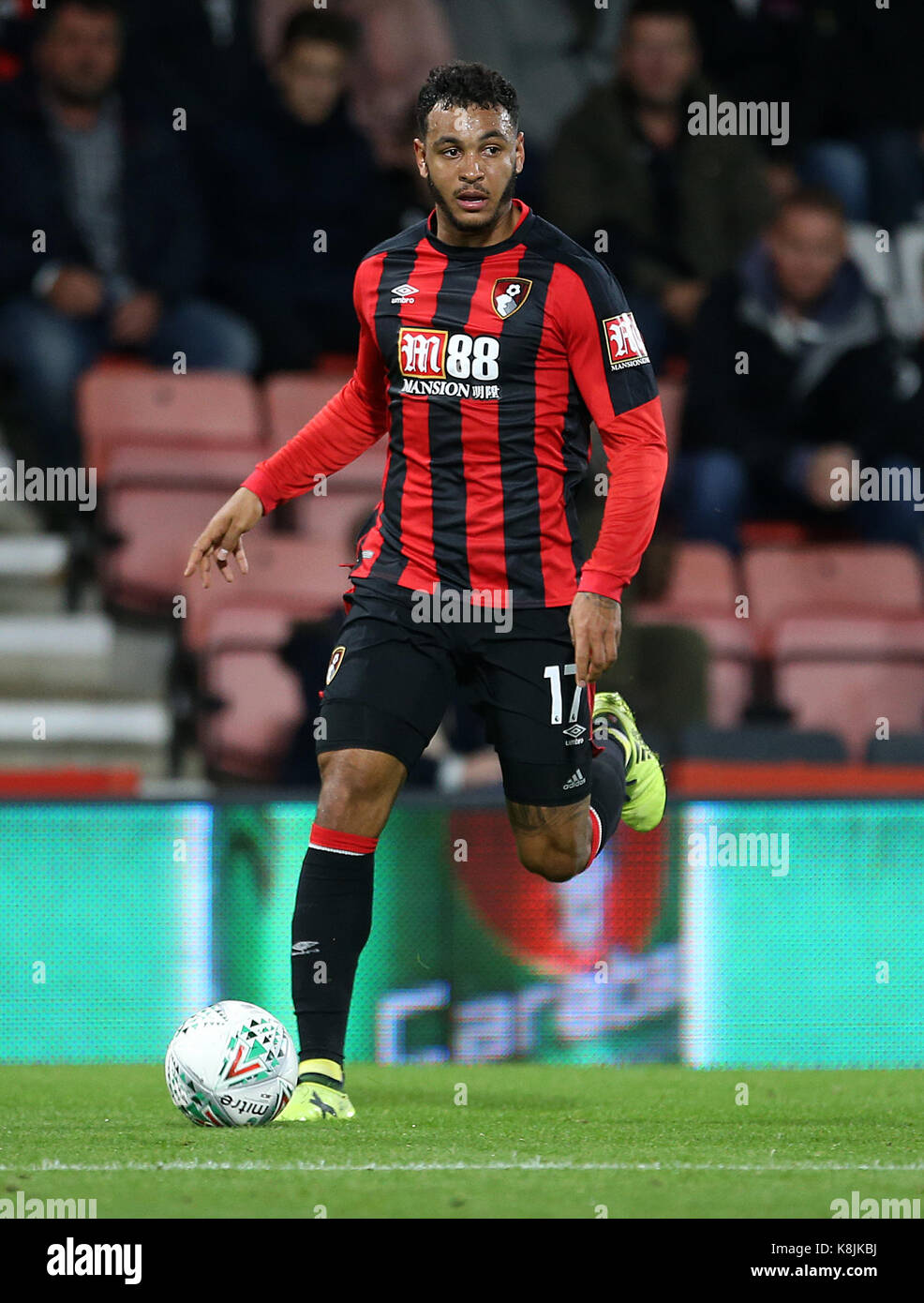 AFC Bournemouth Josh King in action during the Carabao Cup, third round match at the Vitality Stadium, Bournemouth. PRESS ASSOCIATION Photo. Picture date: Tuesday September 19, 2017. See PA story SOCCER Bournemouth. Photo credit should read: Steven Paston/PA Wire. RESTRICTIONS: No use with unauthorised audio, video, data, fixture lists, club/league logos or 'live' services. Online in-match use limited to 75 images, no video emulation. No use in betting, games or single club/league/player publications. Stock Photo