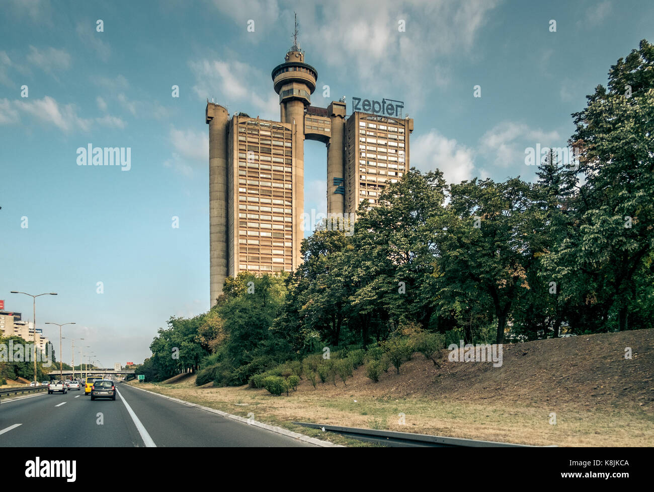 2017-08-29. Belgrade, Serbia. Western City Gate of Belgrade viewed from E 70 route. Stock Photo