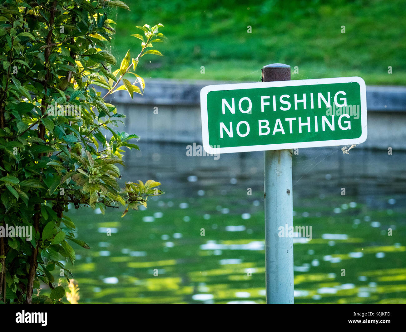 No Fishing No Bathing Sign on the River Cam in Cambridge UK Stock Photo