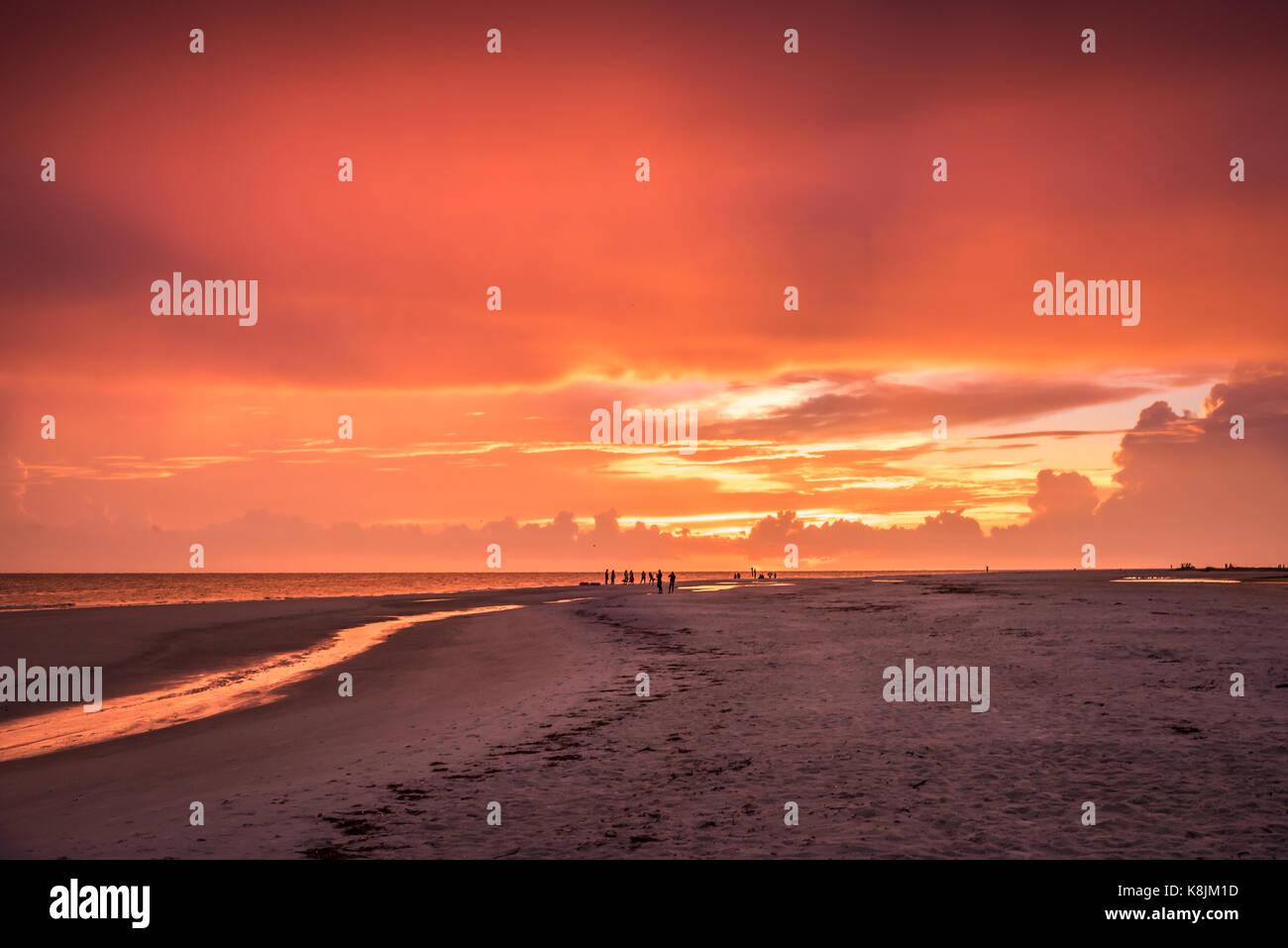 sunset at the beach with silhouettes Stock Photo - Alamy