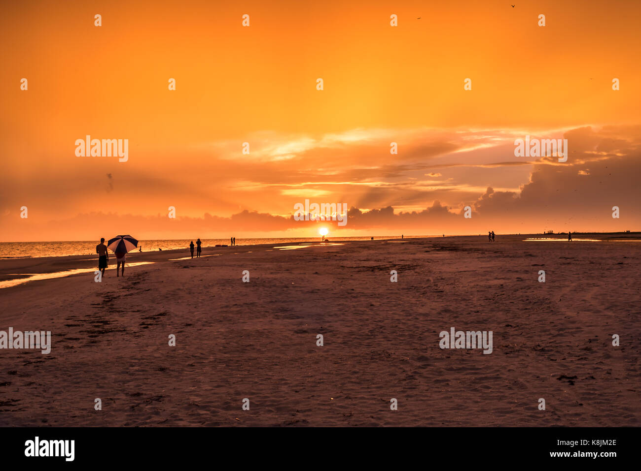 sunset at the beach with silhouettes Stock Photo - Alamy